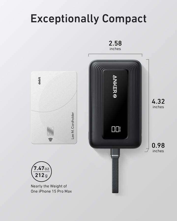 Anker Zolo Power Bank (10K, 30W) with a 5.4-inch (13.7 cm) built-in USB-C cable.